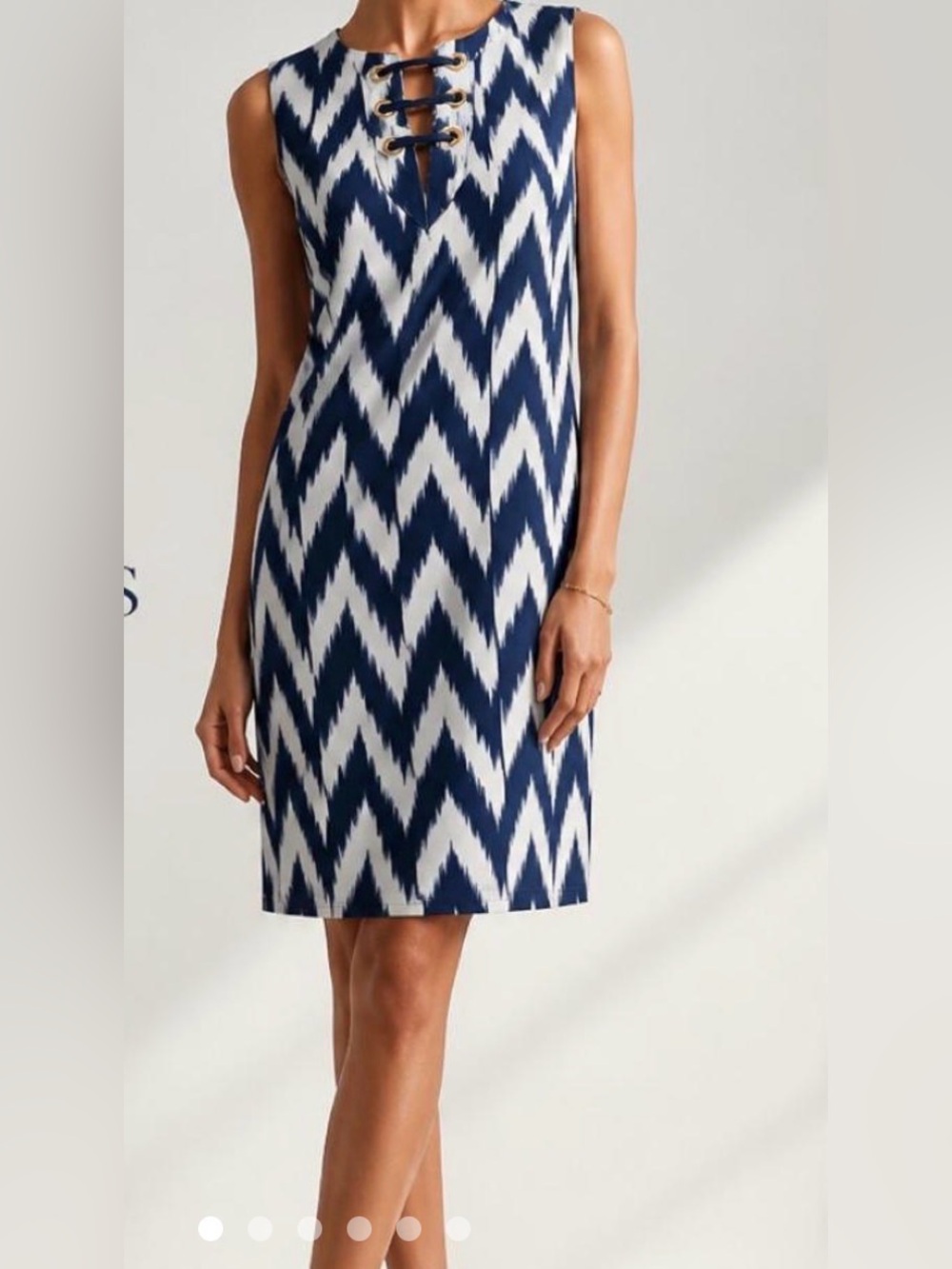 Michael Kors Navy and White Lace-Up Sleeveless Shift Dress